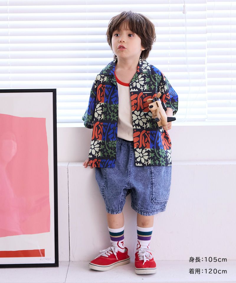 All-over print open collar shirt - Charcoal