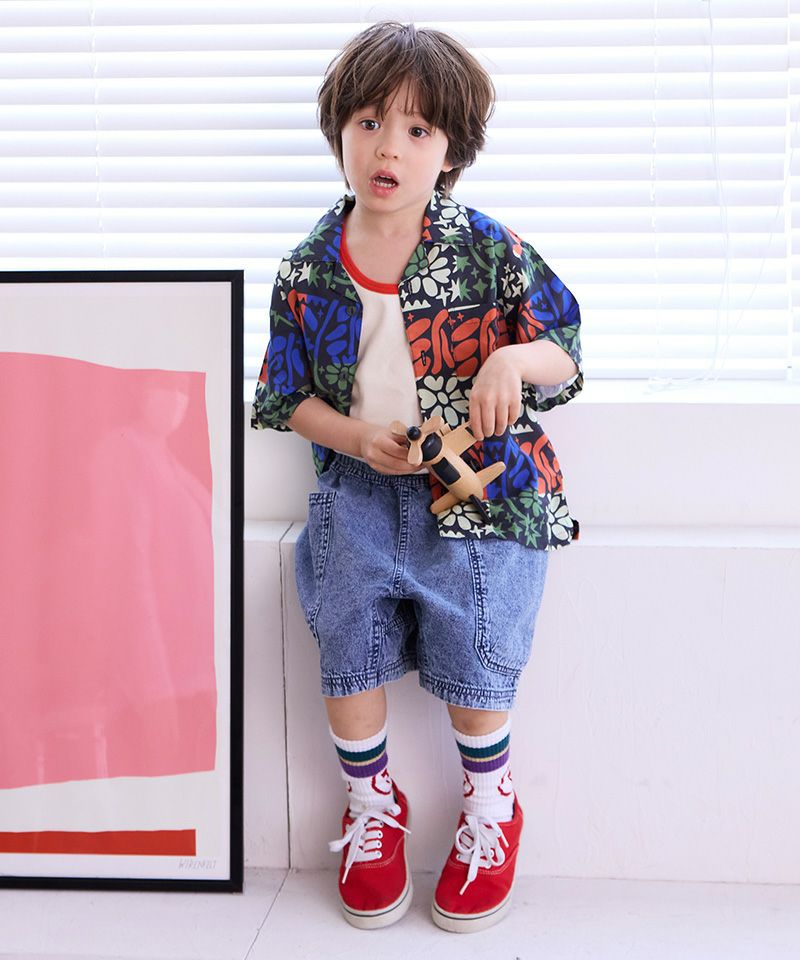 All-over print open collar shirt - Charcoal