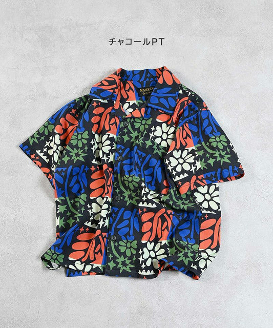All-over print open collar shirt - Charcoal